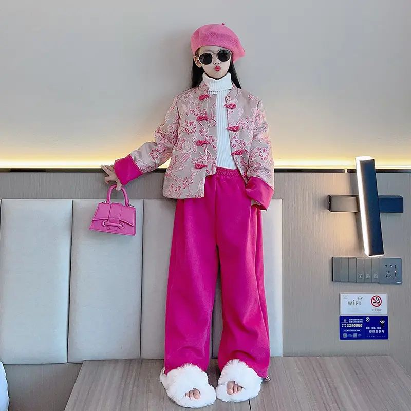 元族女童套装秋冬装2025新款时髦洋气中式唐装年服中大儿童冬季丝