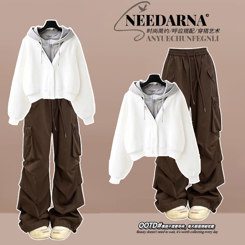 初中高中生大童少女休闲运动卫衣一整套春秋穿搭女孩工装裤套装潮