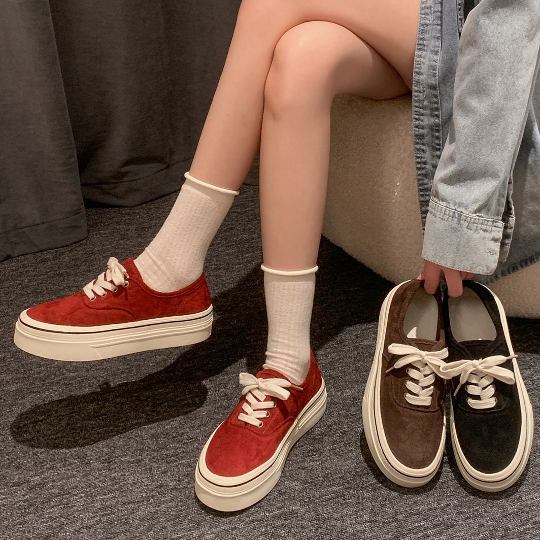 贾不假板鞋女款2025新款秋季超火时尚百搭复古外穿轻便厚底帆布鞋