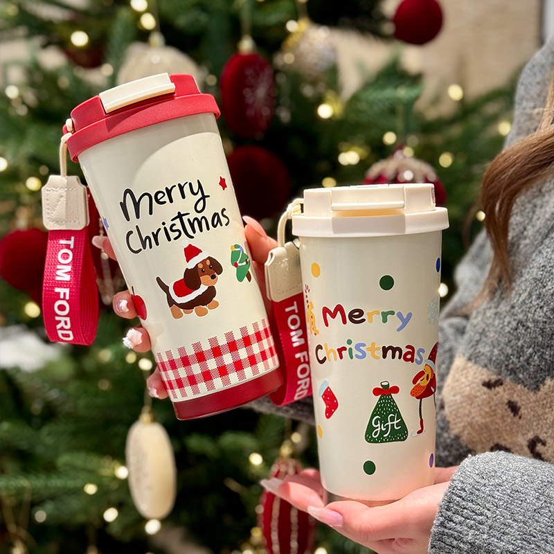 【圣诞限定礼盒】奇古堂女士保温杯双饮吸管户外便携车载咖啡喝水杯