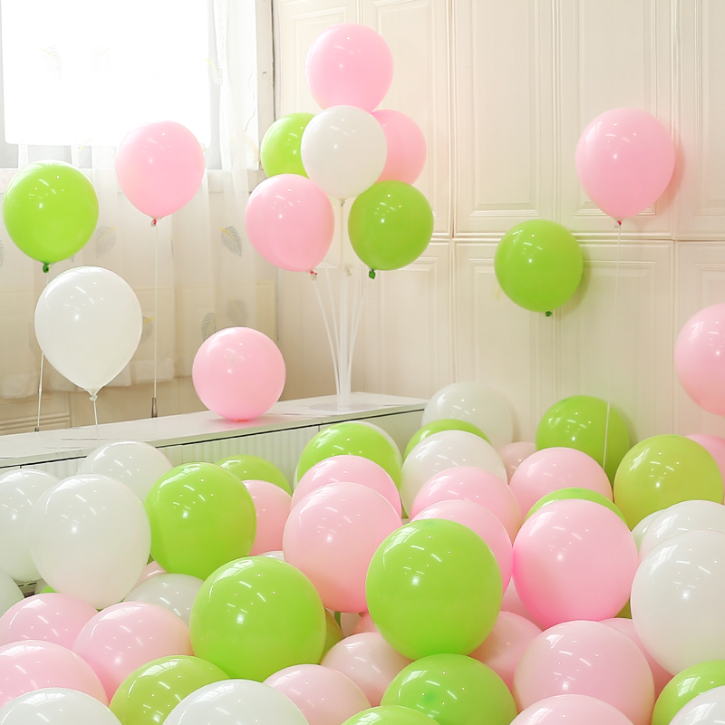 淡果绿色气球生日布置场景装饰圆形粉色布置森林系马卡龙汽球批发