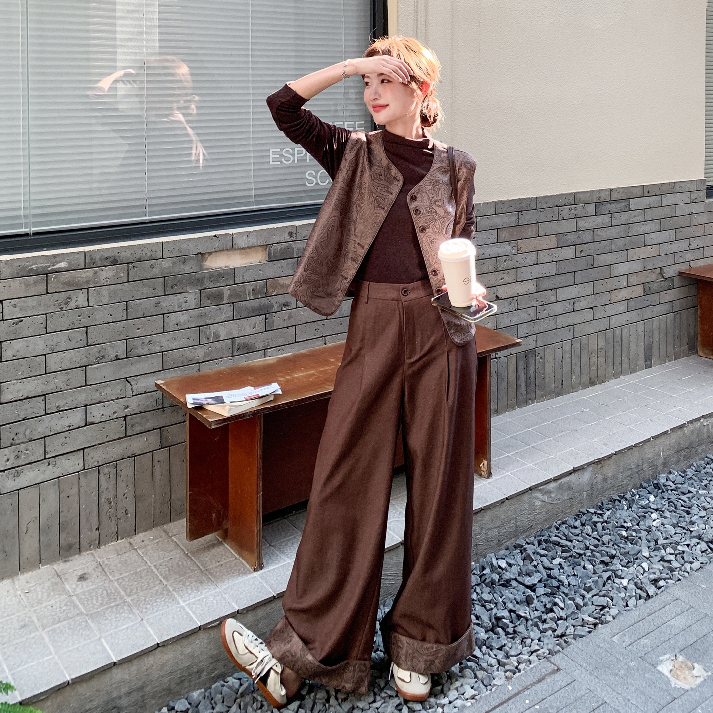 法式轻熟气质时尚套装女2025年秋季高级感马甲打底衫阔腿裤三件套