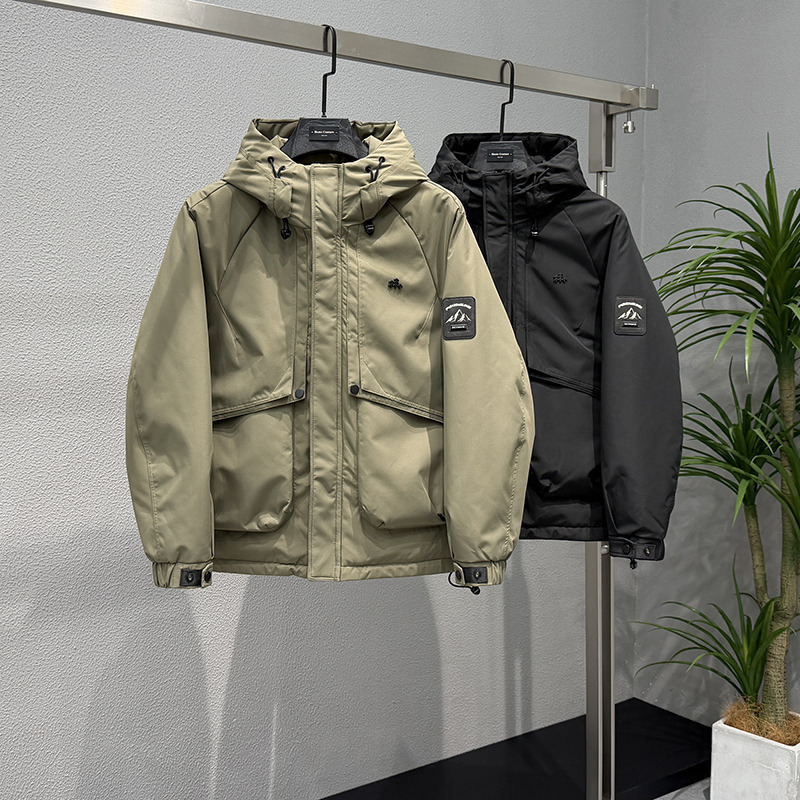 男士休闲加厚连帽款羽绒服2025冬季新款潮牌高级感帅气白鸭绒外套