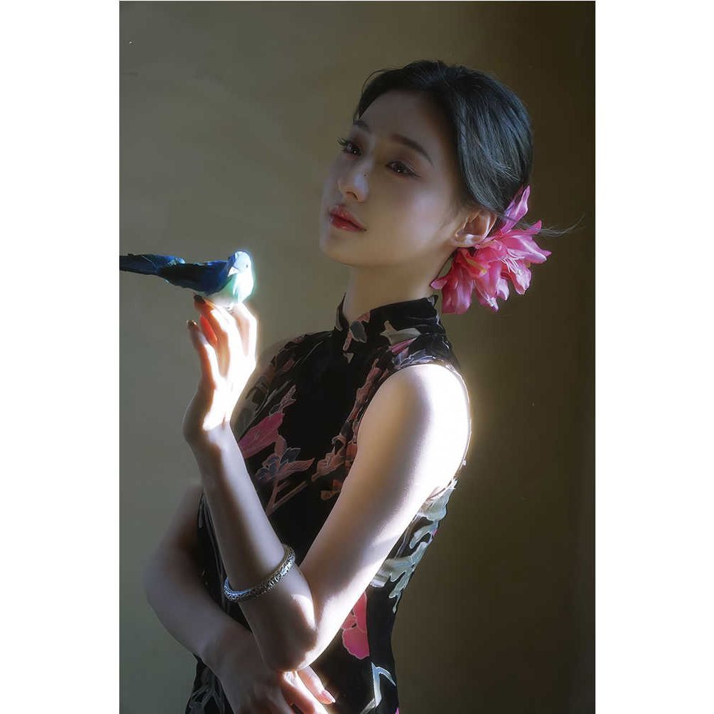 【8234】新中式连衣裙女高级名媛改良旗袍丝绒印花长裙性感包臀裙