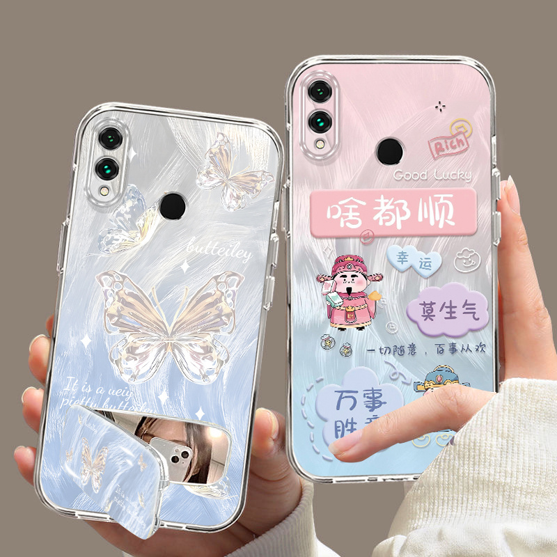 荣耀Play手机壳COR-AL00新款日韩全包防摔软硅胶镜子支架透明软壳