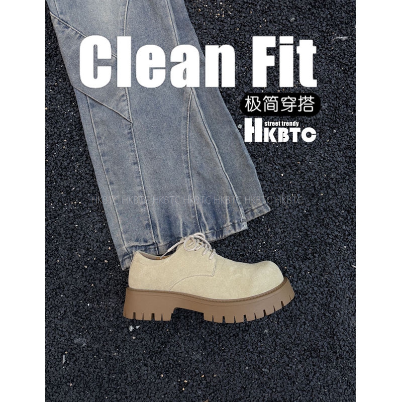 HKBTCstreet trendy新款 低帮马丁翻毛皮男鞋 美式增高复古德比鞋