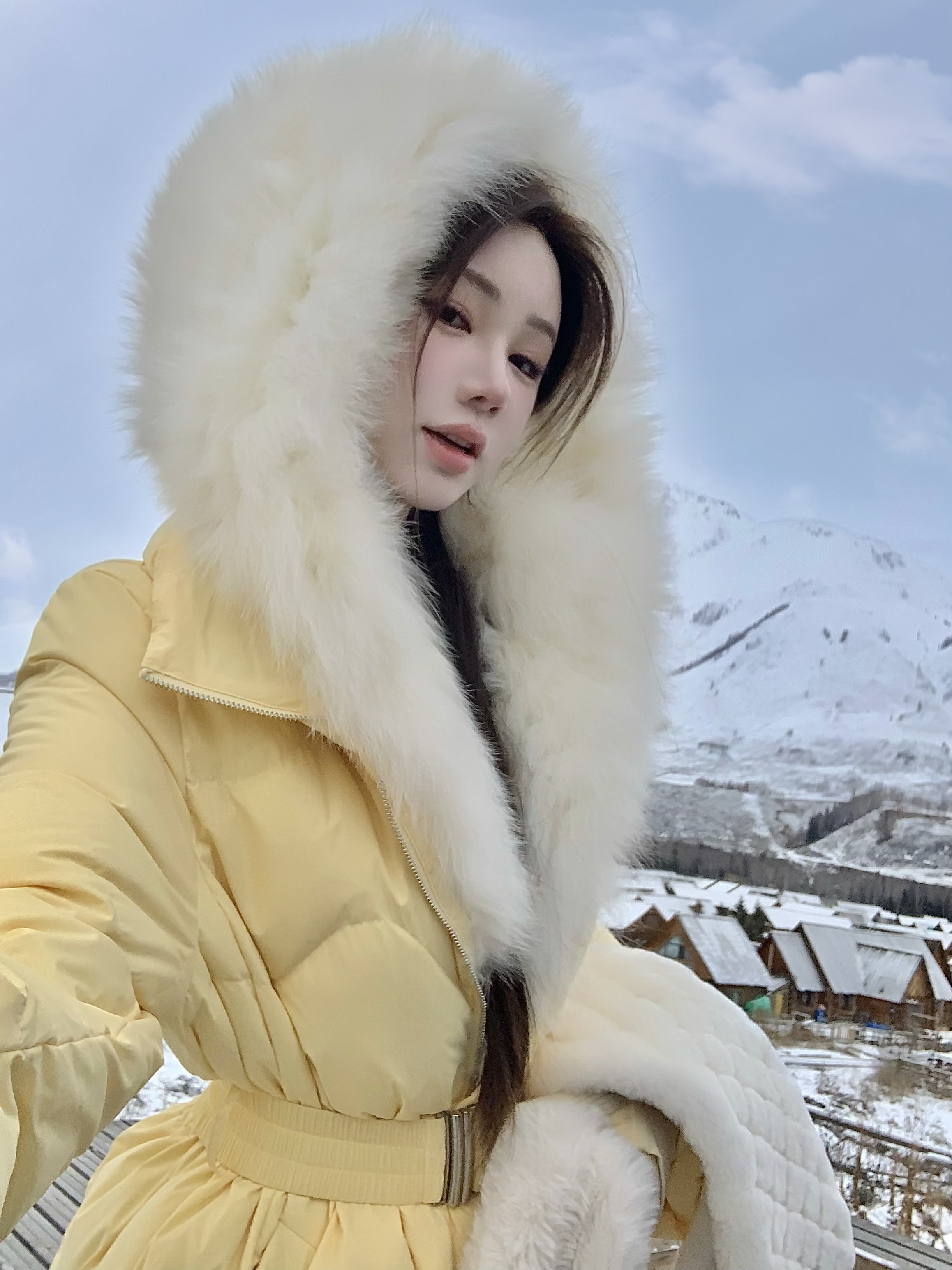 【雅乔定制】瑞士冬雪 可拆卸狐狸毛领长款鹅绒羽绒服DYZY-25107793