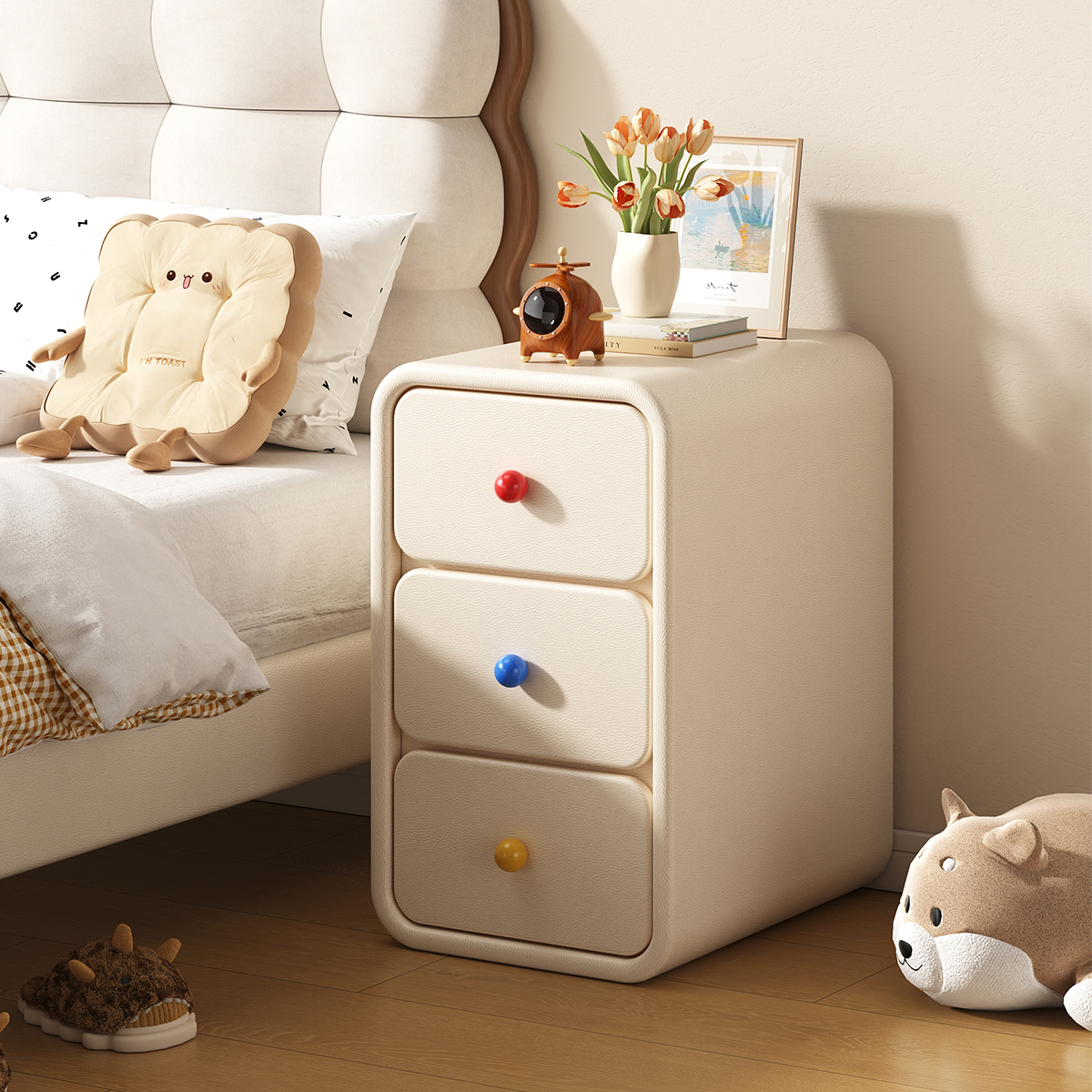 小型实木床头柜简约现代迷你儿童超窄家用卧室奶油风收纳小柜子