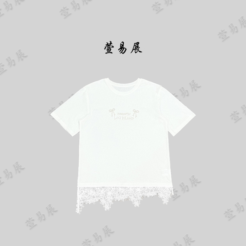 萱易展-“巴洛蔷薇”轻奢时尚手工钉珠圆领蕾丝饰边上衣-KZ7720