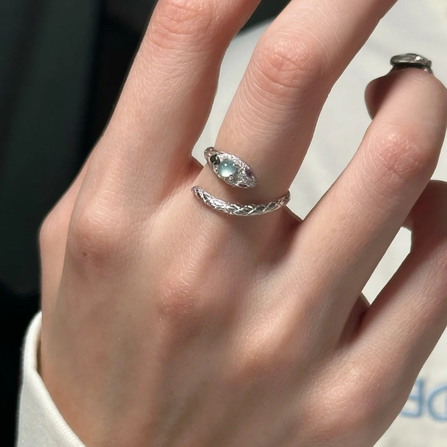 合金合成锆石戒指 小醋包同款灵蛇开口戒指小众设计百搭指环配饰