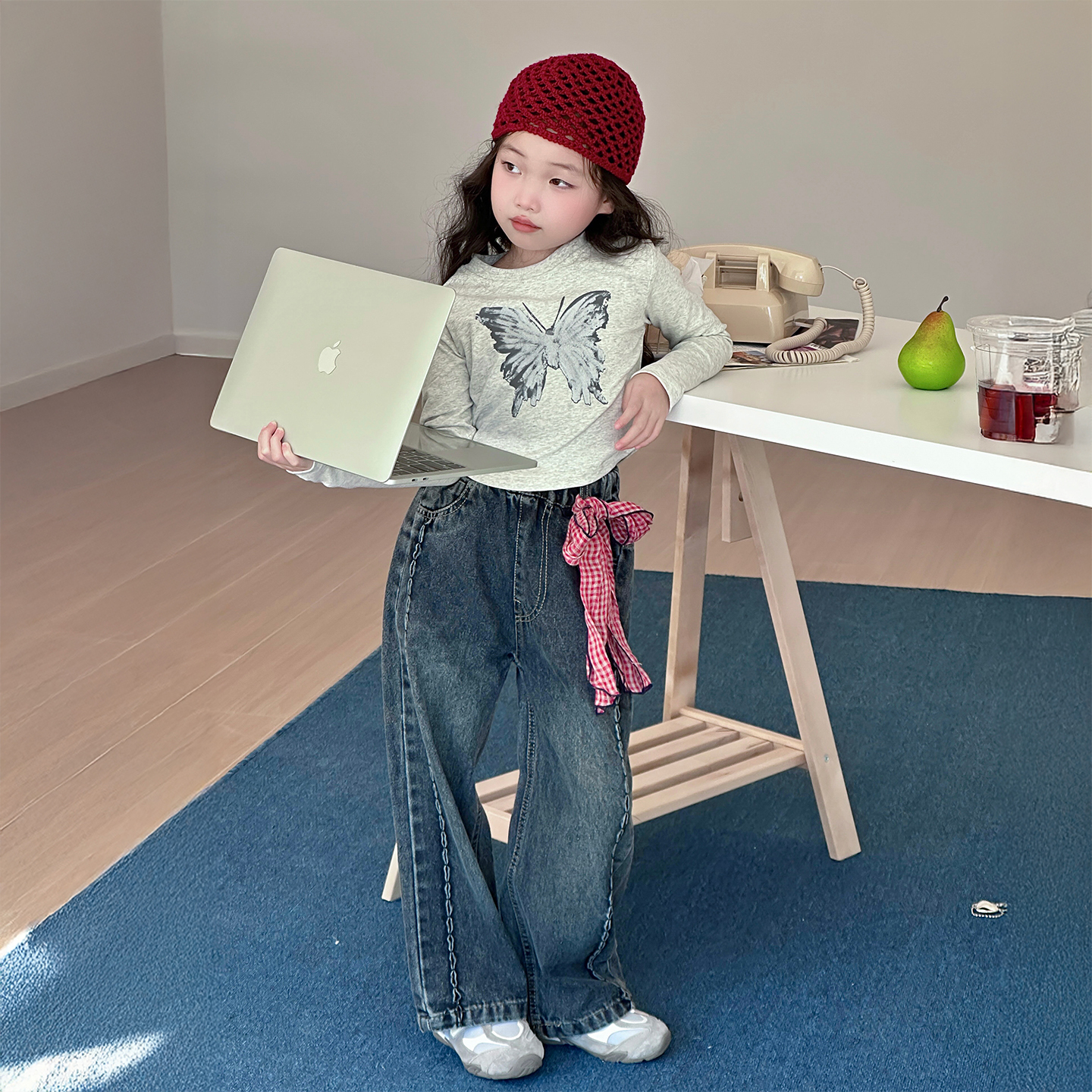 儿童套装2025新款小女孩春秋洋气长袖打底女童秋装时髦牛仔阔腿裤