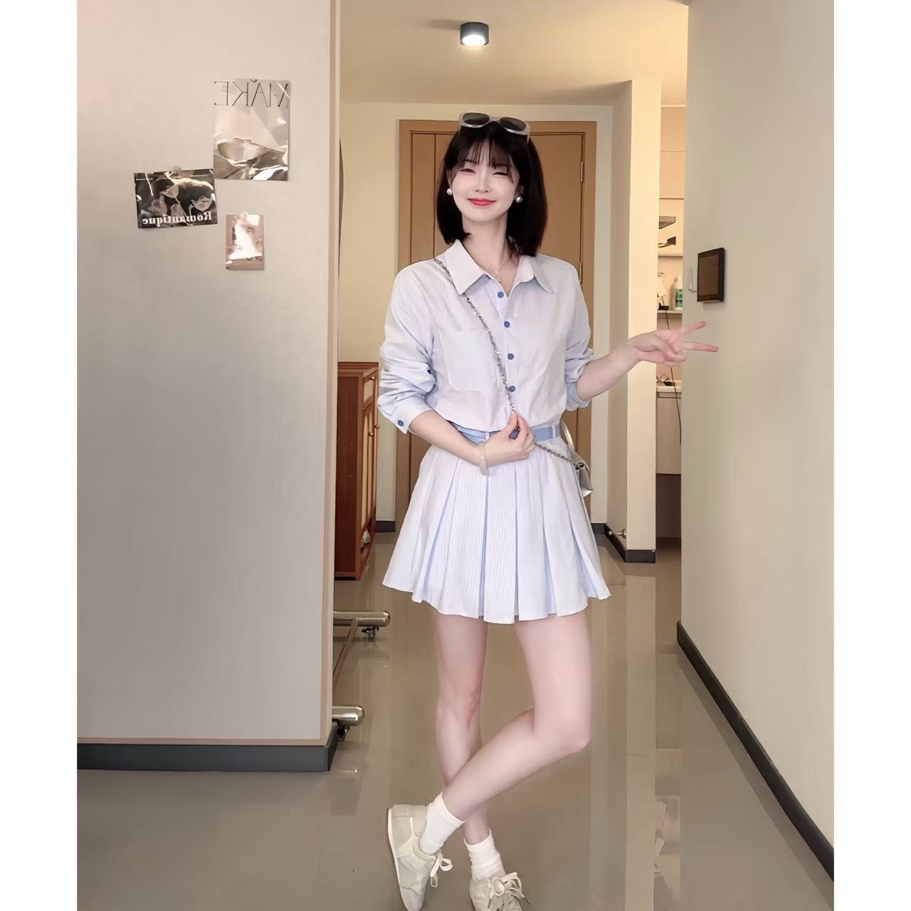 法式衬衫连衣裙子女装秋季新款流行气质穿搭a字包臀短裙1202