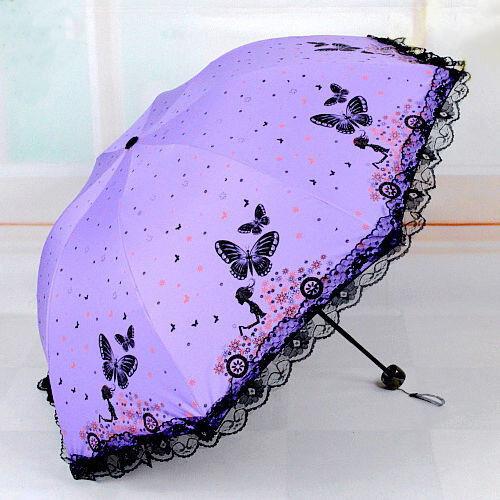 ZHIO蕾丝花边遮阳伞时尚小巧折叠晴雨两用太阳伞黑胶户外女式超FL