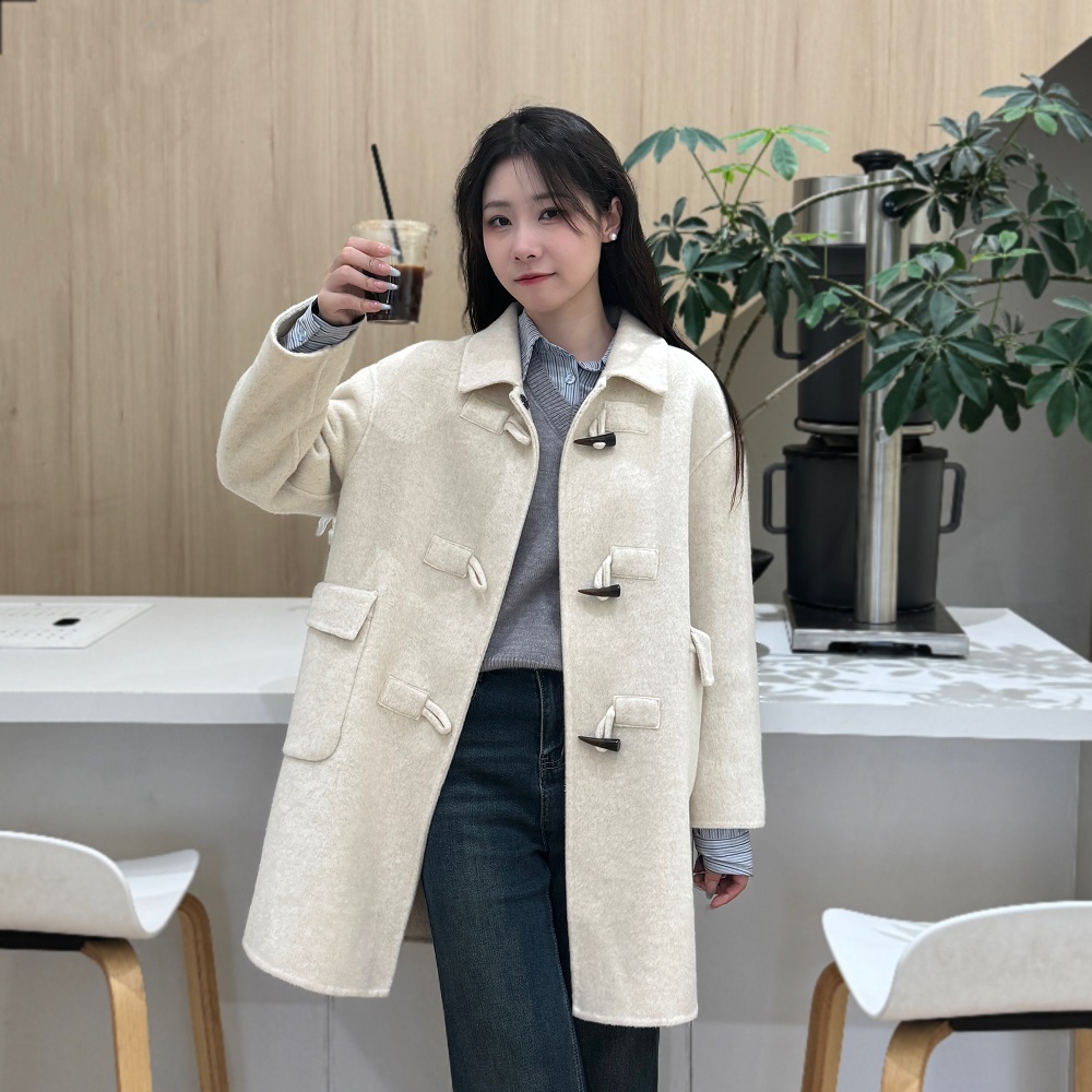 2025秋冬新款韩版洋气百搭小个子定制牛角扣双面羊毛大衣5613