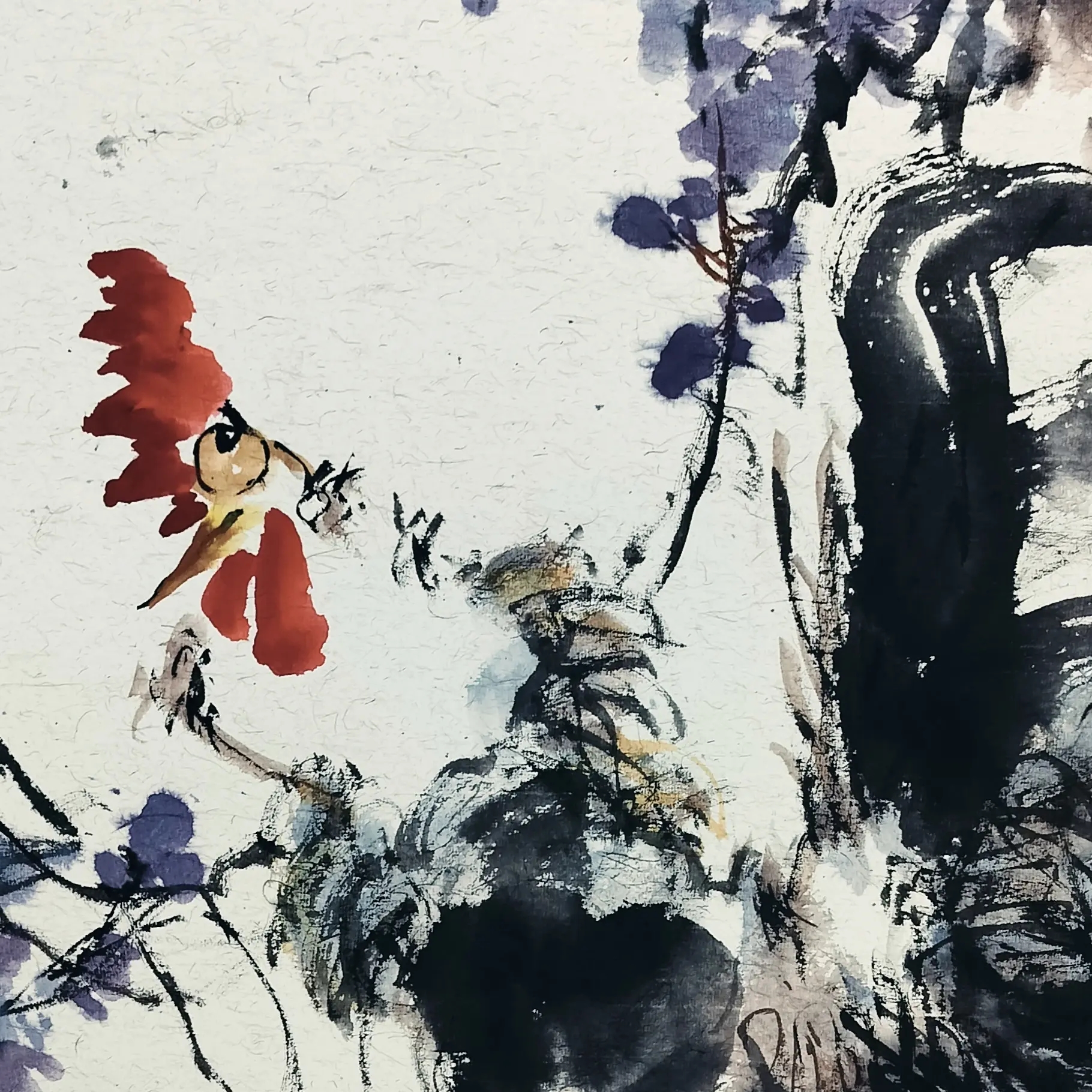 国画紫藤大鸡，竖幅，卡纸，65㐅33cm(原189，现98)