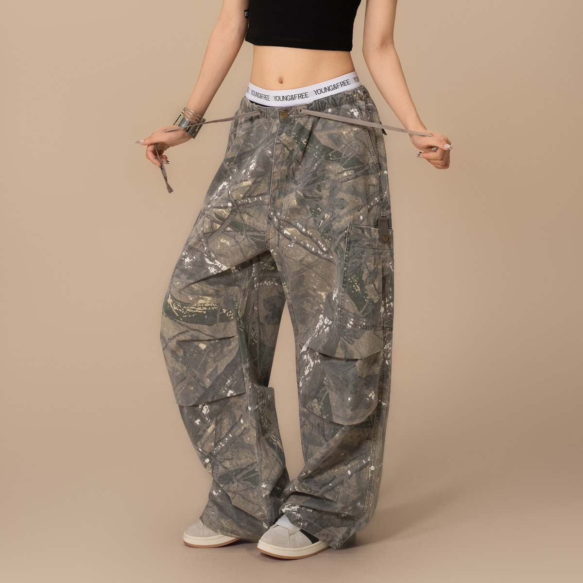 【达人专属】SMILEDDD树纹迷彩工装裤夏季轻薄耐磨宽松伞兵裤