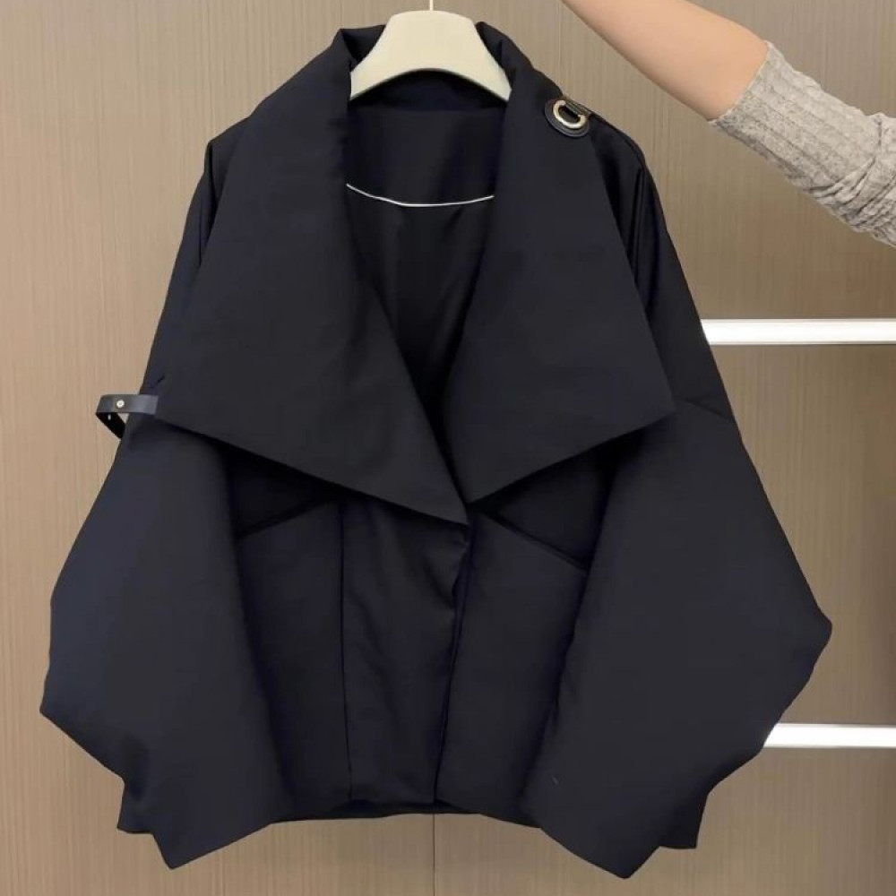 大码潮流黑色短款翻领落肩袖棉服2025冬季高级感显瘦保暖加厚外套