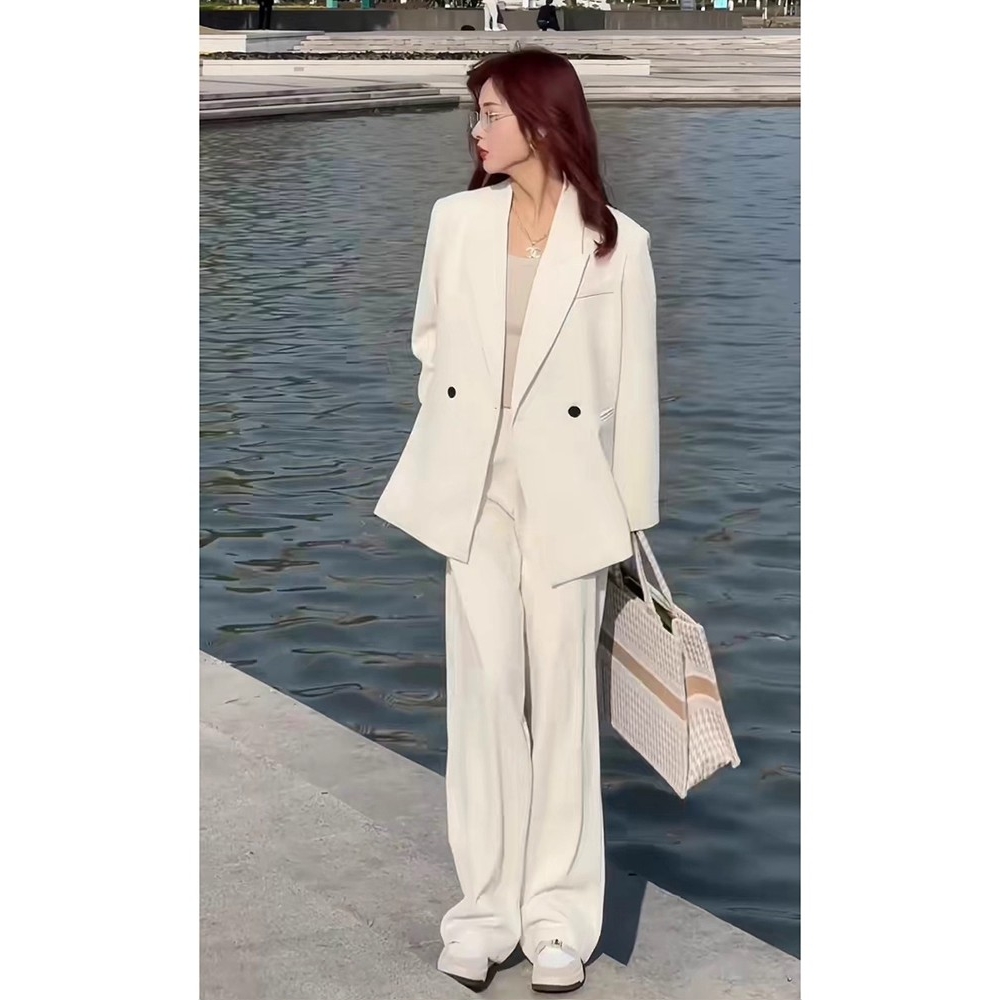 大码法式小众优雅风西服高级感休闲职业宽松西装外套阔腿裤女秋冬