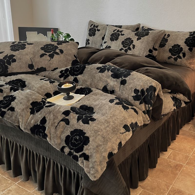 2025新款轻奢美拉德高克重兔毛绒床单床笠四件套