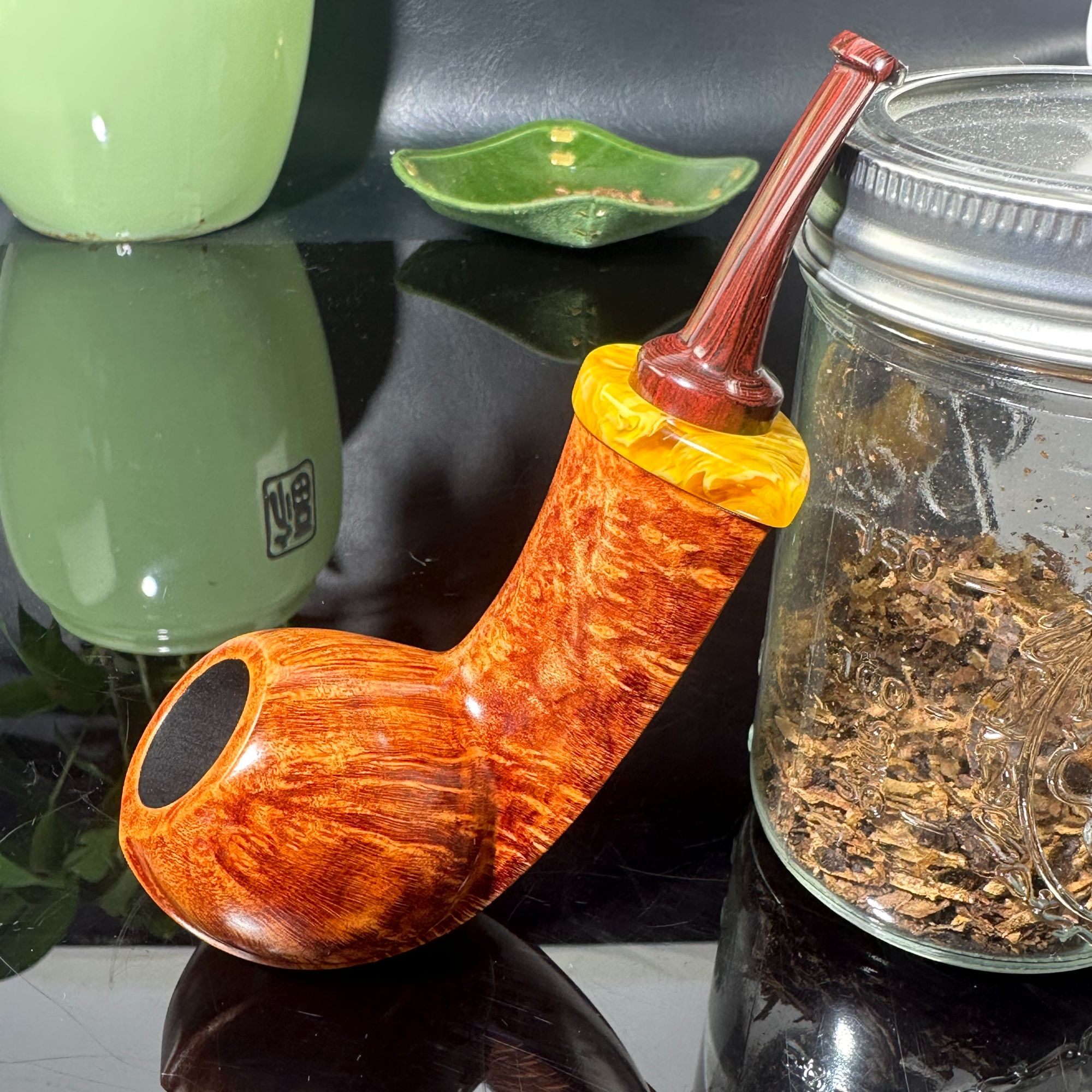 左刺河豚鱼娜娜家族同款石楠木手工烟斗3毫坎伯兰斗嘴彩胶饰圈