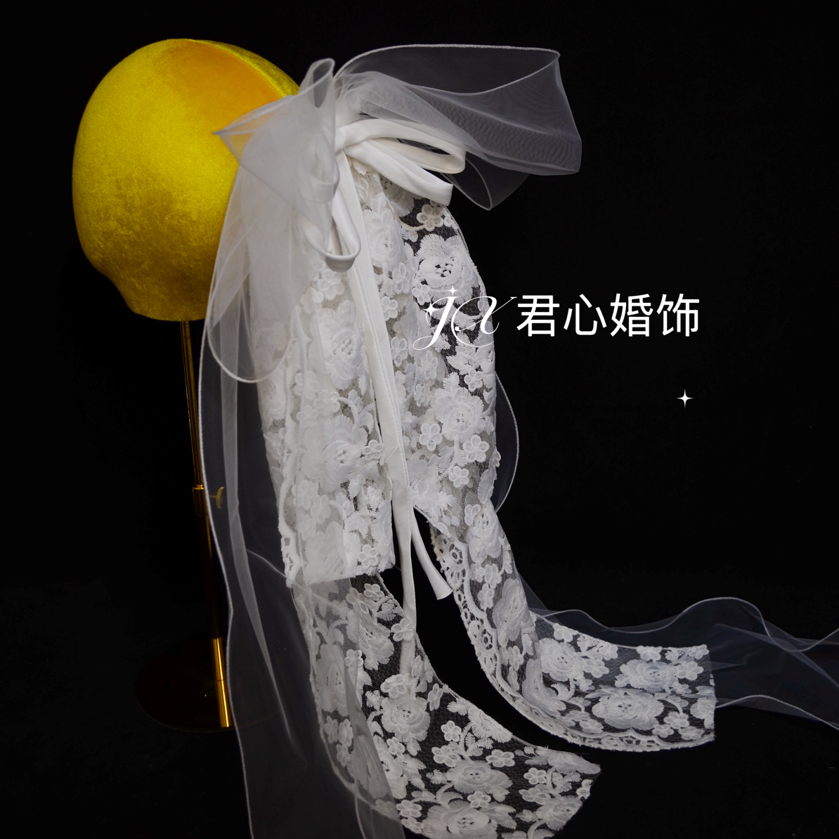 君心家 白色蕾丝网纱超大蝴蝶结发夹新娘减龄夸张头饰