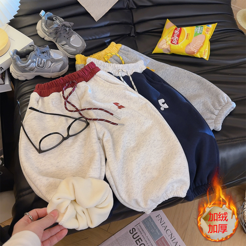 【加绒加厚】儿童韩系刺绣卫裤秋冬男女宝新款收口裤洋气潮