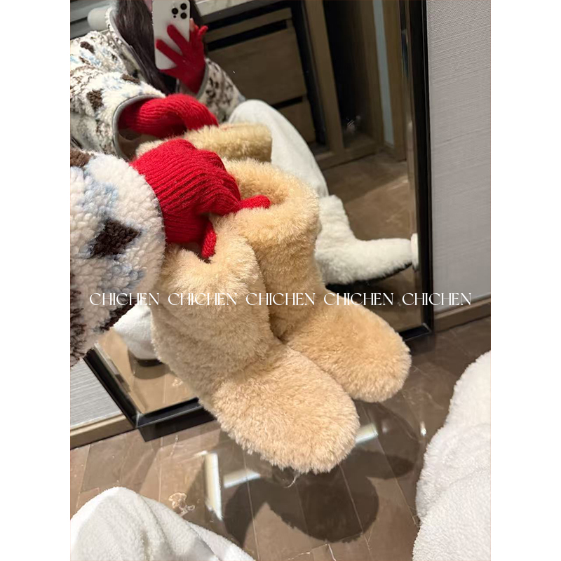 CHICHEN-仿羊羔毛短靴  冬日氛围感穿搭标配