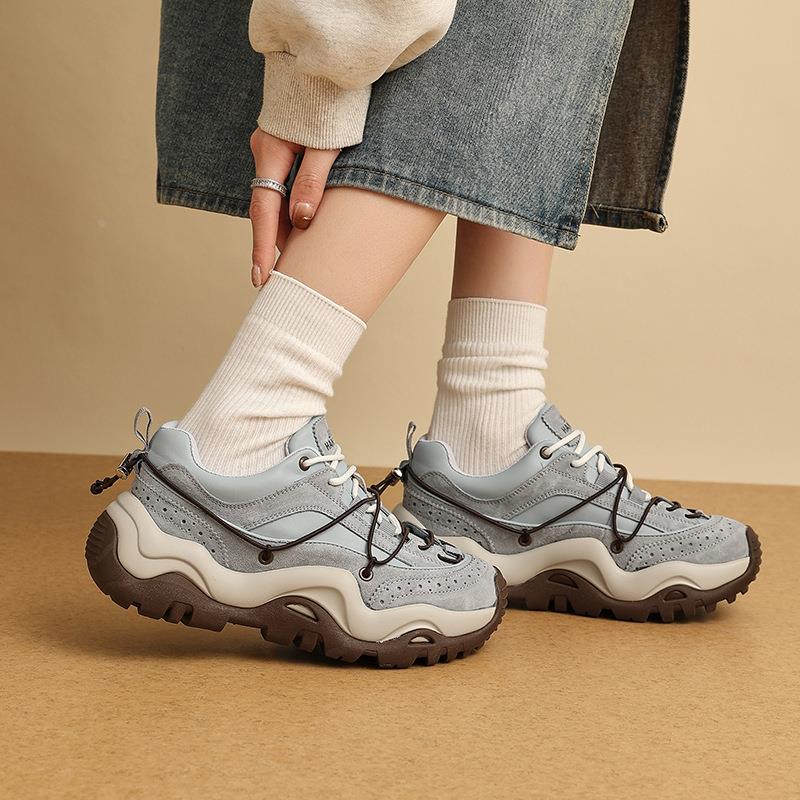 百搭运动新款休闲铂思圆交叉系带夏季撞色板鞋老爹厚底潮女鞋增高