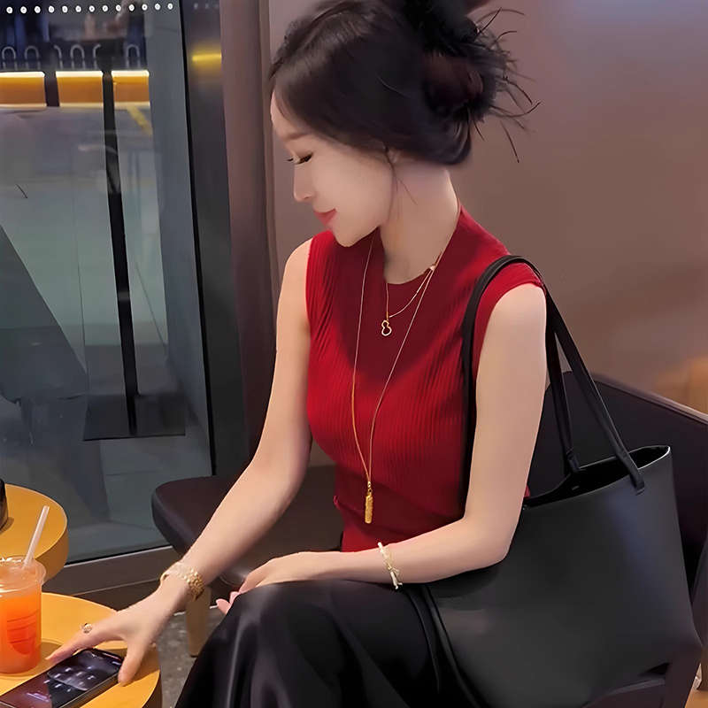 气质红色港风设计感针织背心女2025夏季新款修身显瘦洋气别致上衣