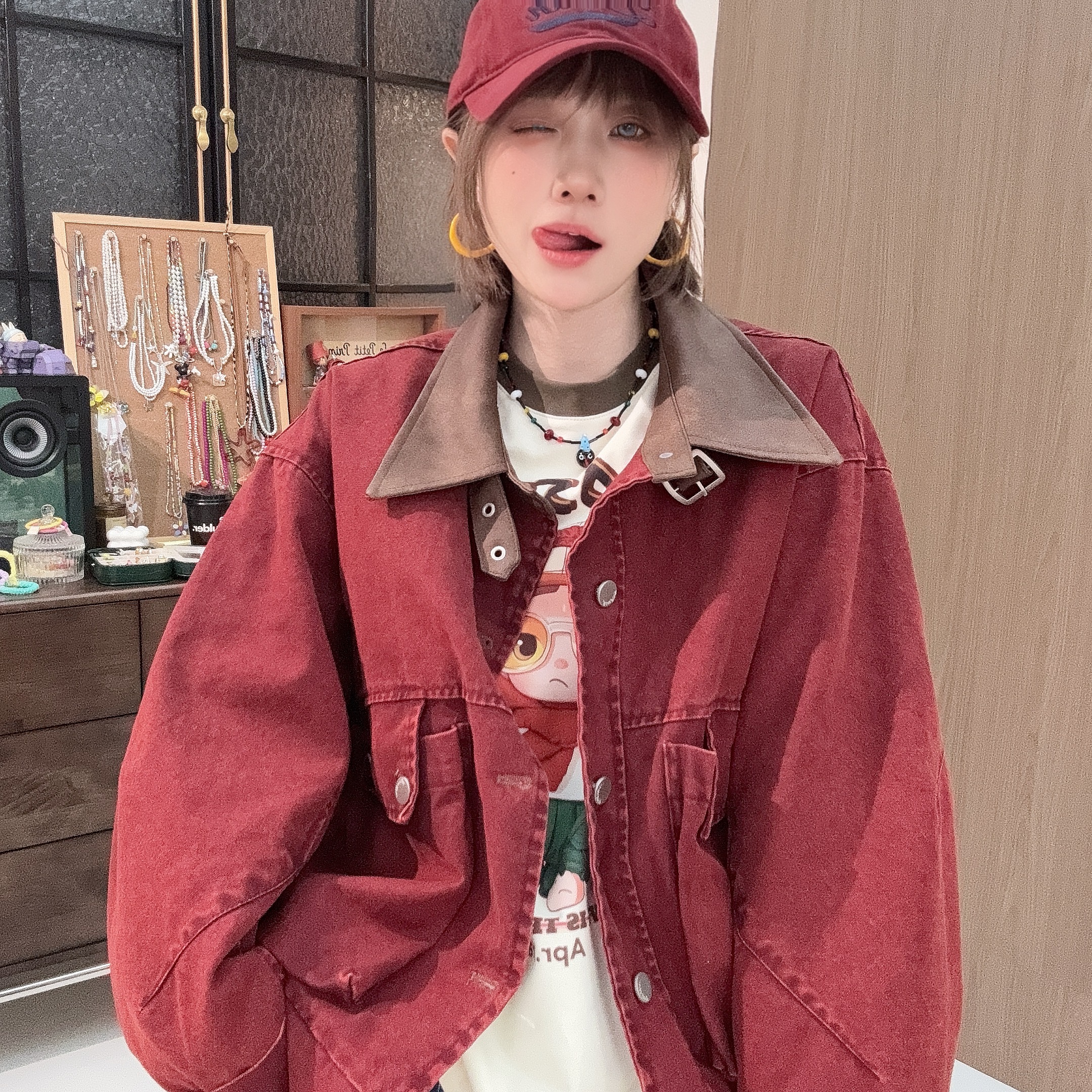 Apr【伯爵庄园】秋季新款开衫牛仔外套时尚口袋翻领帅气上衣25F177