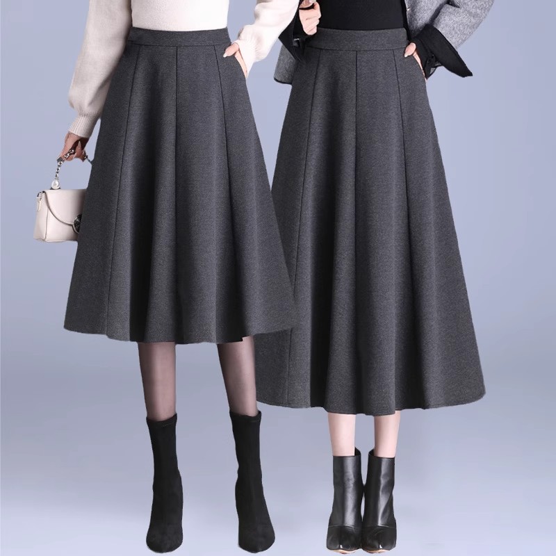 拉夏贝尔纯色气质半身裙女2025秋季新款百搭显瘦遮肉中长款半身裙