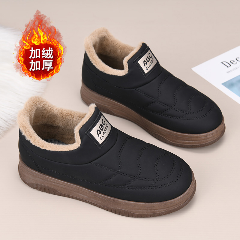 冬季新款加绒保暖防滑厚款时尚雪地靴一脚蹬软底防滑厚底休闲短靴