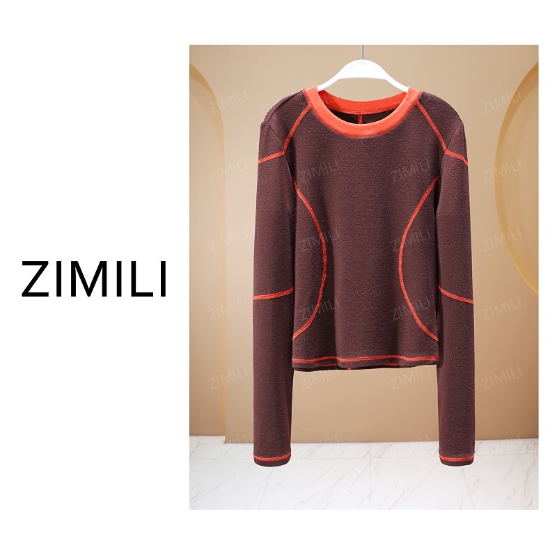 【亮哥欧货女装】冬季羊毛加厚《织锦系列》栗壳色打底上衣26226-A3