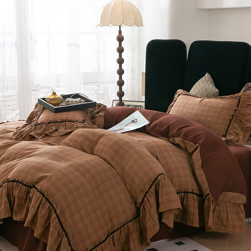 新款全棉色织加厚双层纱床单四件套1.8m双人保暖舒适四季款春夏款