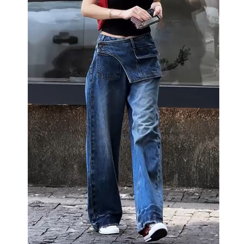 小个子蓝色牛仔裤女2025秋季新款爆款裤子显瘦高腰时尚宽松阔腿裤