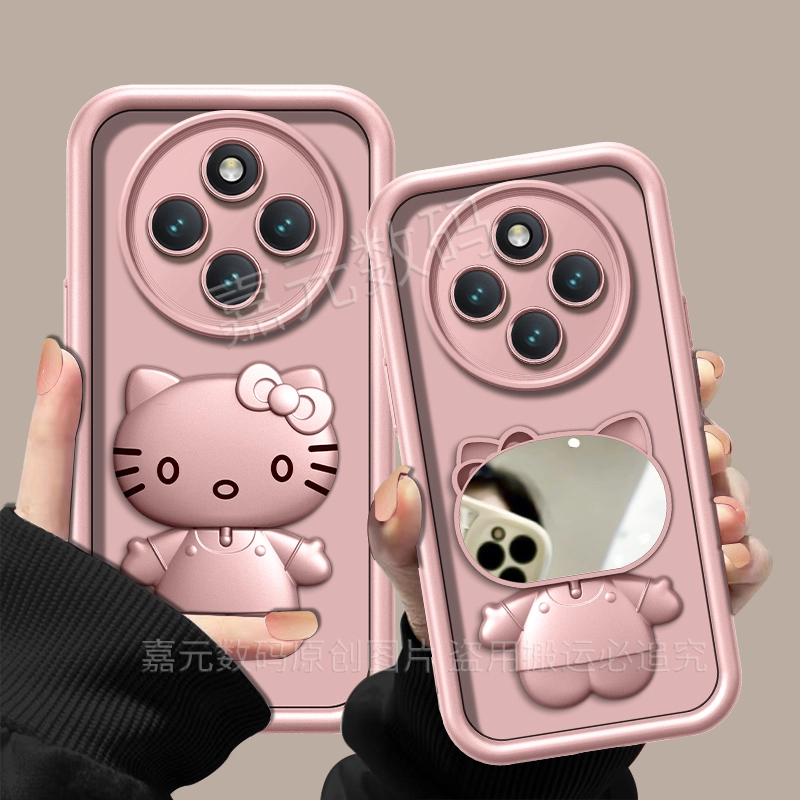 适用【vivoy300pro】金属漆香槟粉高级感猫咪支架手机壳防摔创意女