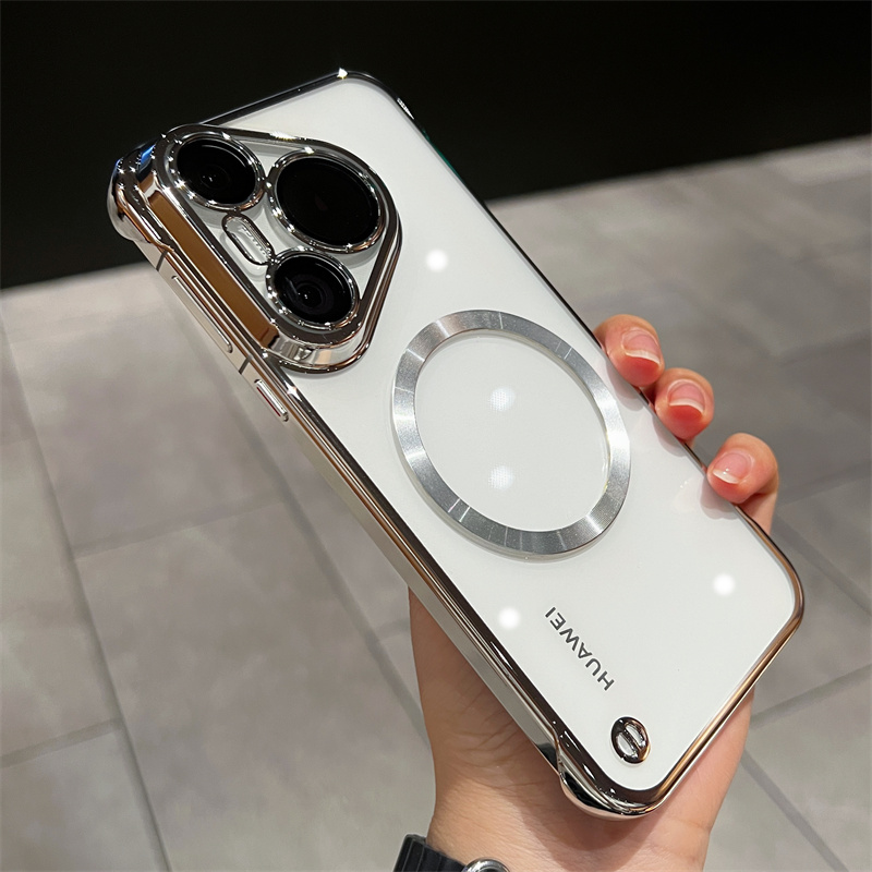 适用华为pura80手机壳自带镜头膜电镀无边框p70pro磁吸超薄男女款