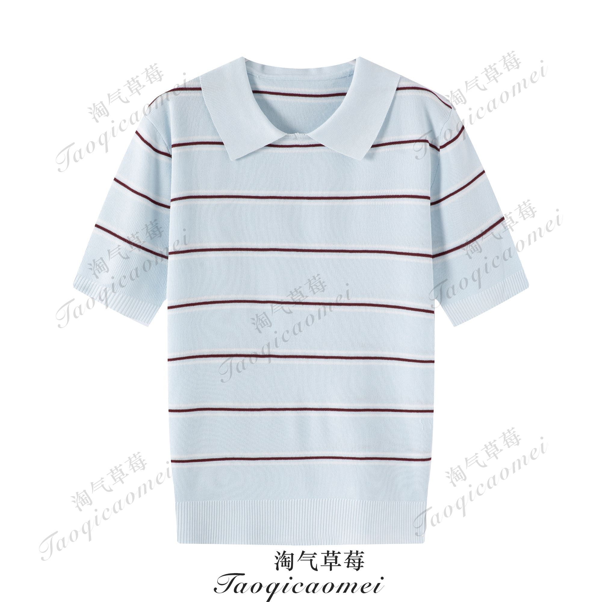 撞色条纹polo领针织衫夏季轻薄透气减龄T恤