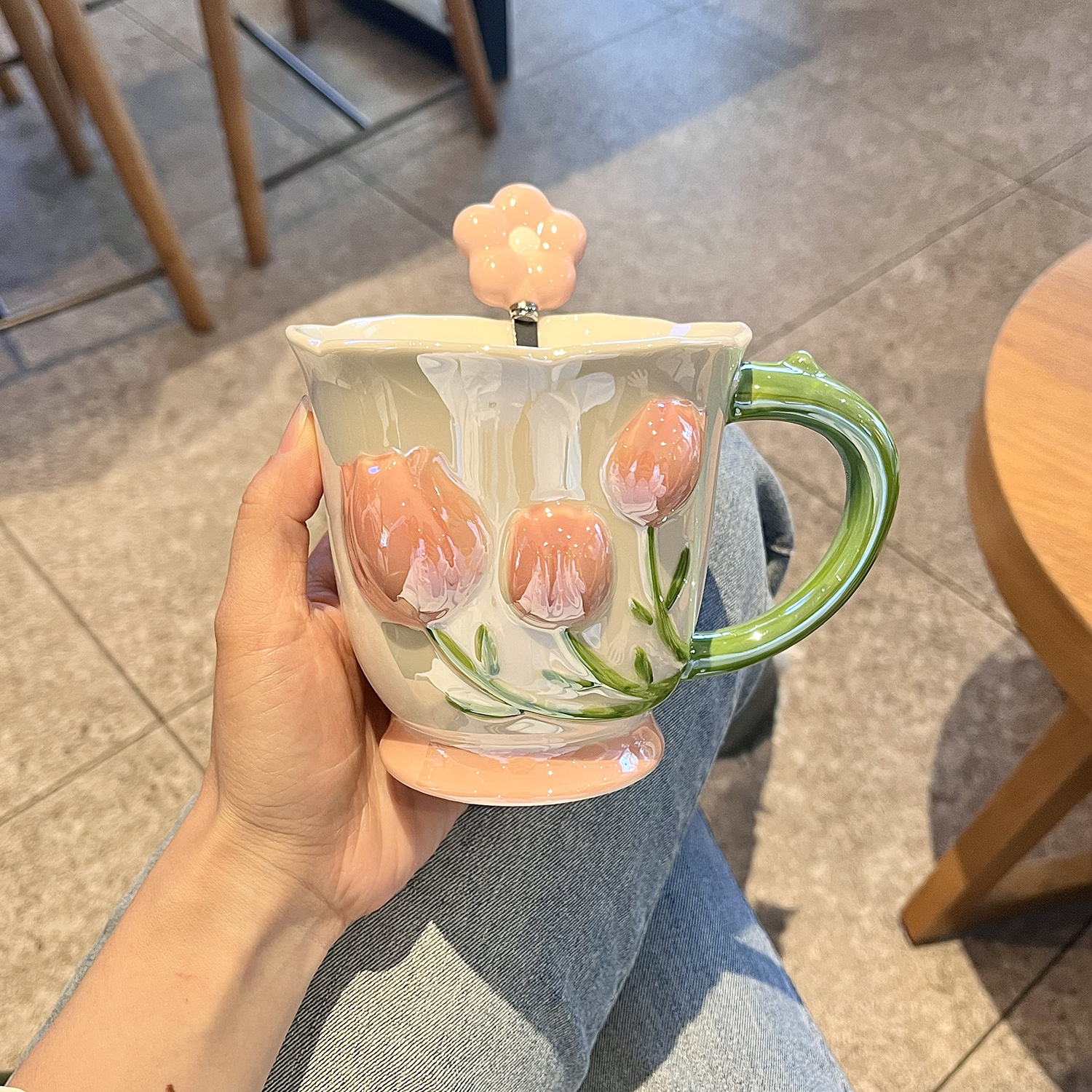 郁金香马克杯高颜值陶瓷杯子女生大容量水杯家用办公室咖啡早餐杯