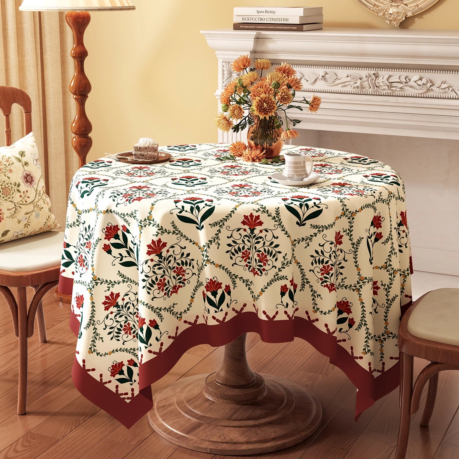 美式复古圆桌桌布防水防油又免洗轻奢高级感圆形茶几台布餐桌桌布