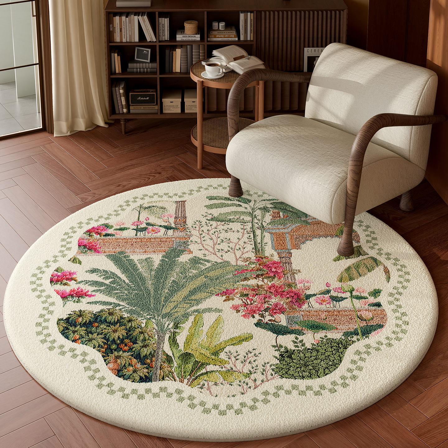 法式复古南洋风圆形地毯卧室床边毯书房书桌电脑椅转椅地垫高级感