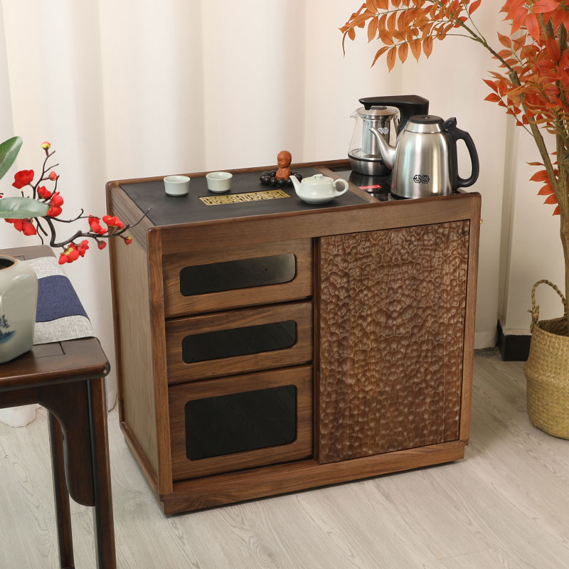 北美胡桃茶水柜客厅家用茶桌侧边柜高级移动茶台烧水一体茶几边几
