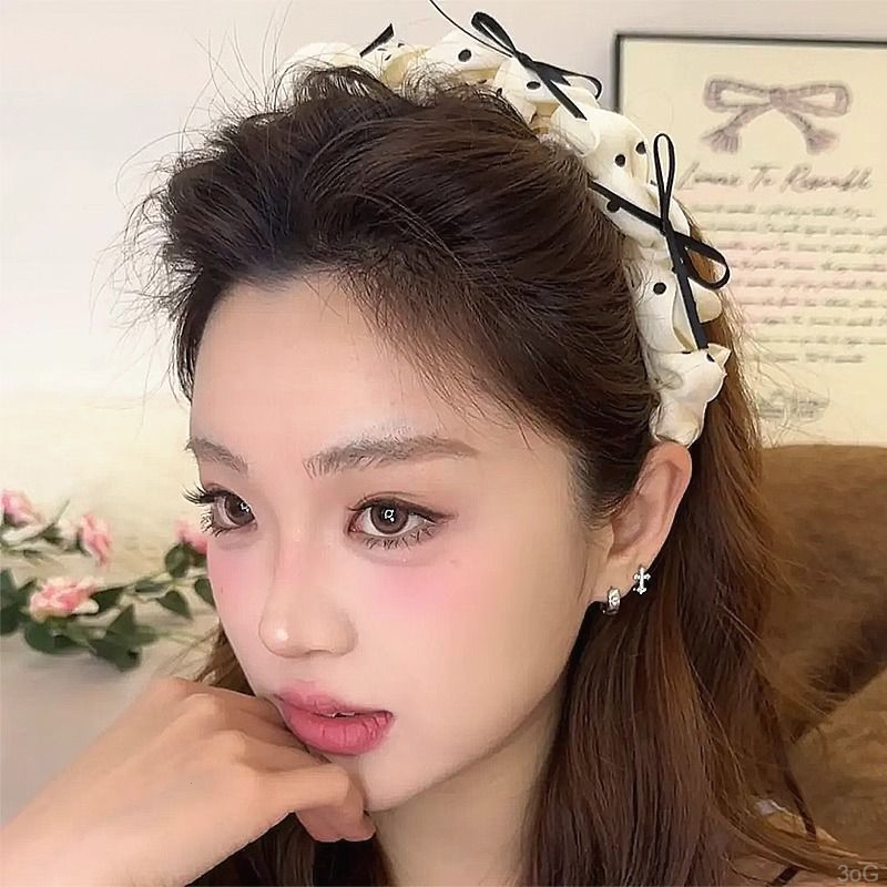 波点蝴蝶结发箍女褶皱宽甜美气质头箍压发高颅顶发卡2024年新头饰