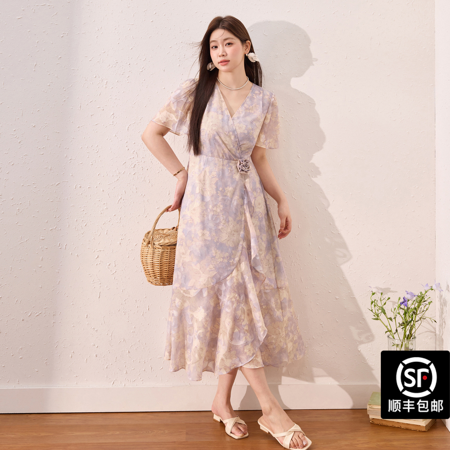 蓝语大码女装法式浪漫仙气度假碎花裙2025夏收腰显瘦连衣裙11480