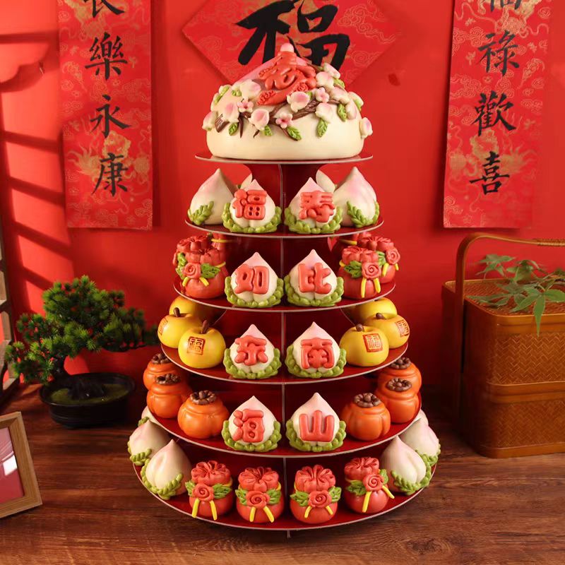 寿桃馒头生日老人纯手工多层花馍面点过寿花饽饽糕点祝寿摆台寿包