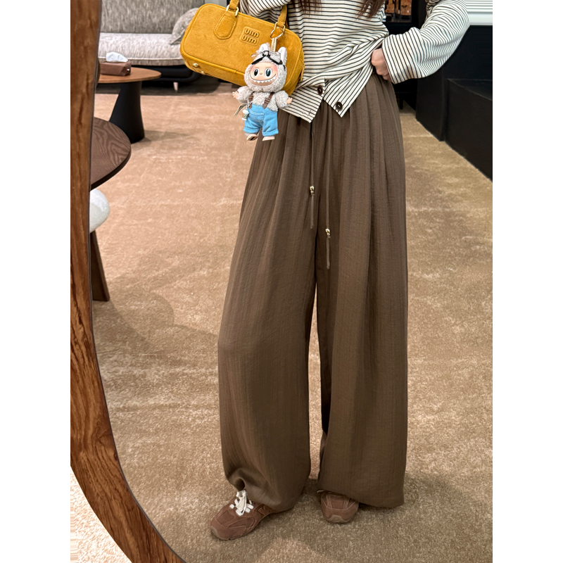 张涩涩 25早秋"金球裤"落落大方的chic 咖色亚麻天丝干爽感阔腿裤