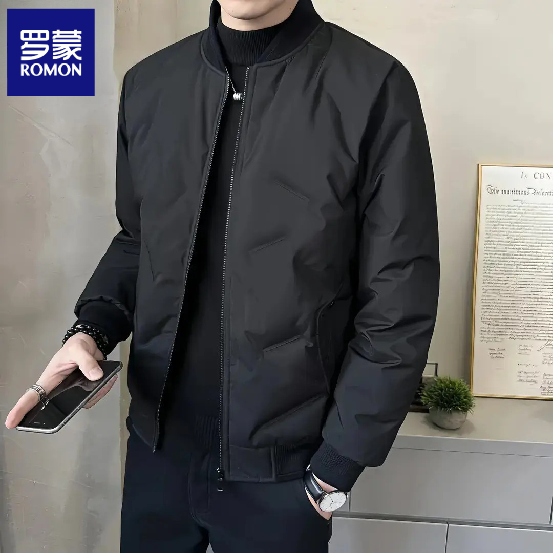 罗蒙轻薄羽绒服男士外套秋冬季时尚潮流修身夹克保暖棒球领上衣男