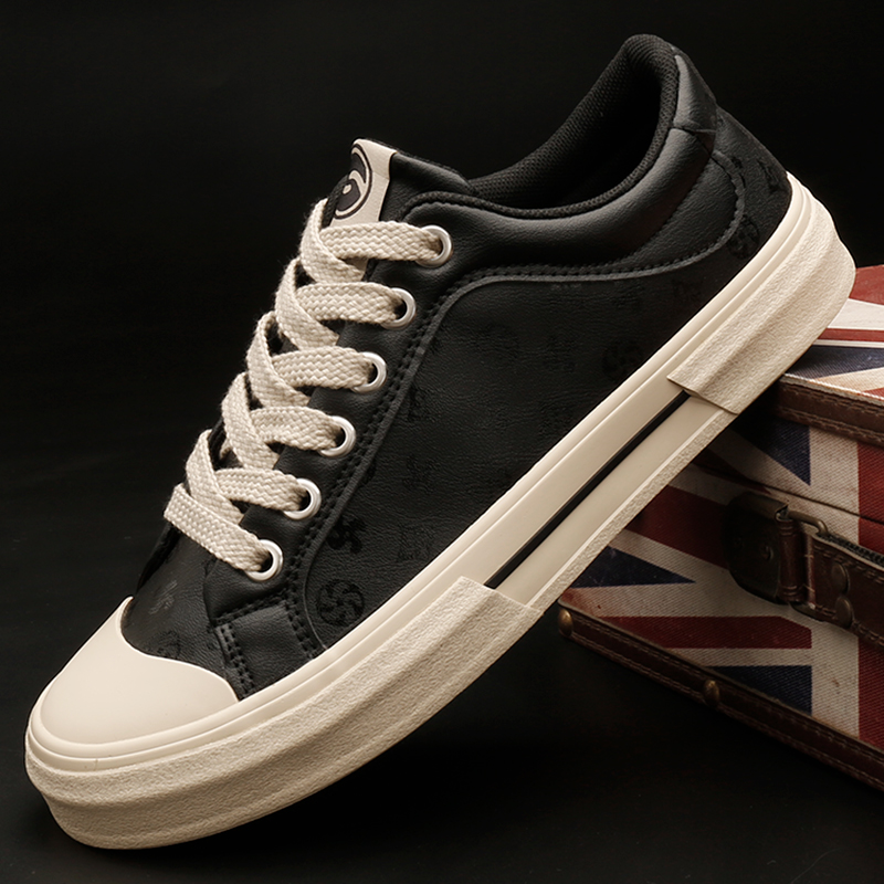 25872 前系带黑色耐磨男鞋休闲皮鞋百搭秋季纯色潮鞋韩版平跟板鞋