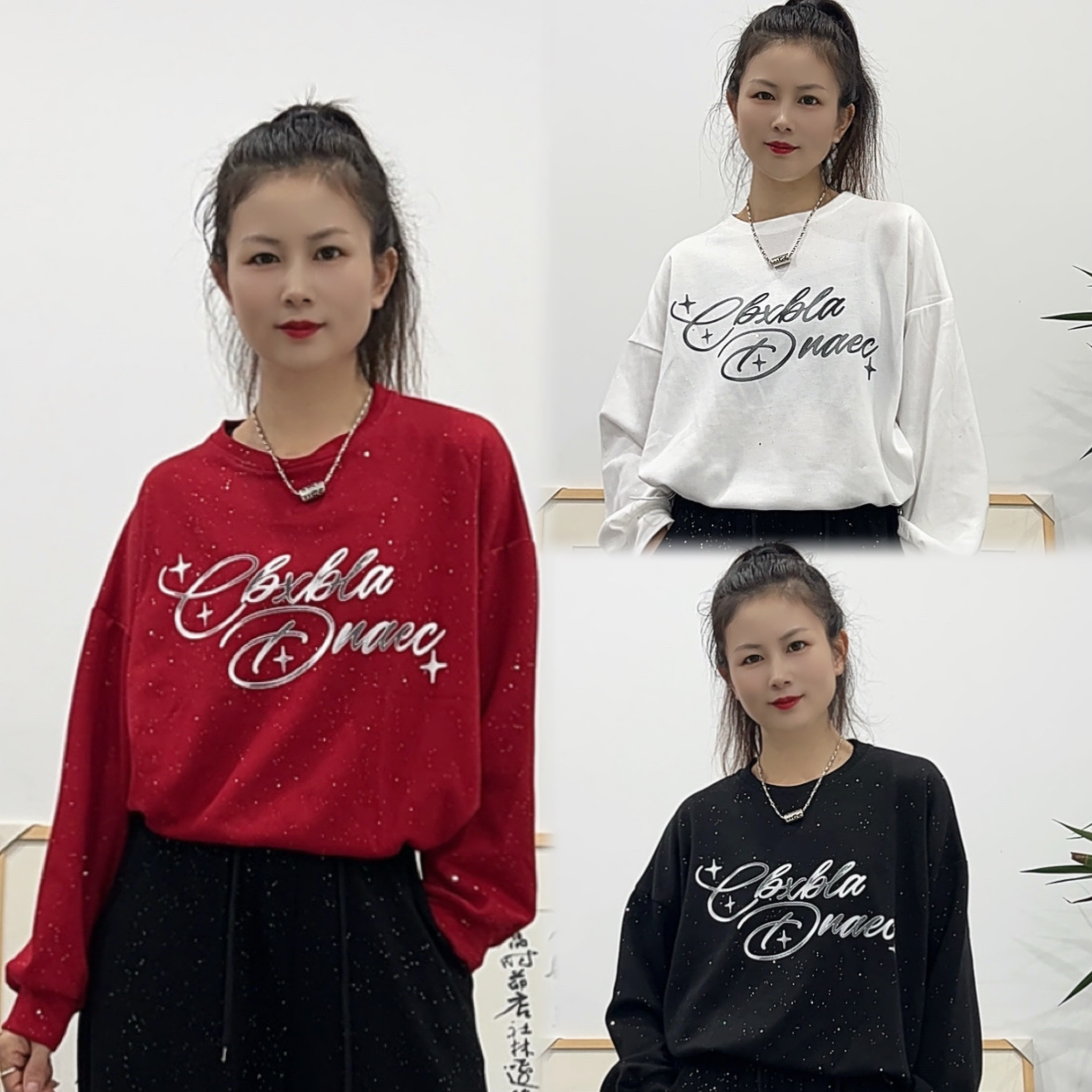 CX#570新品亮片莼棉宽松版休闲抽绳T