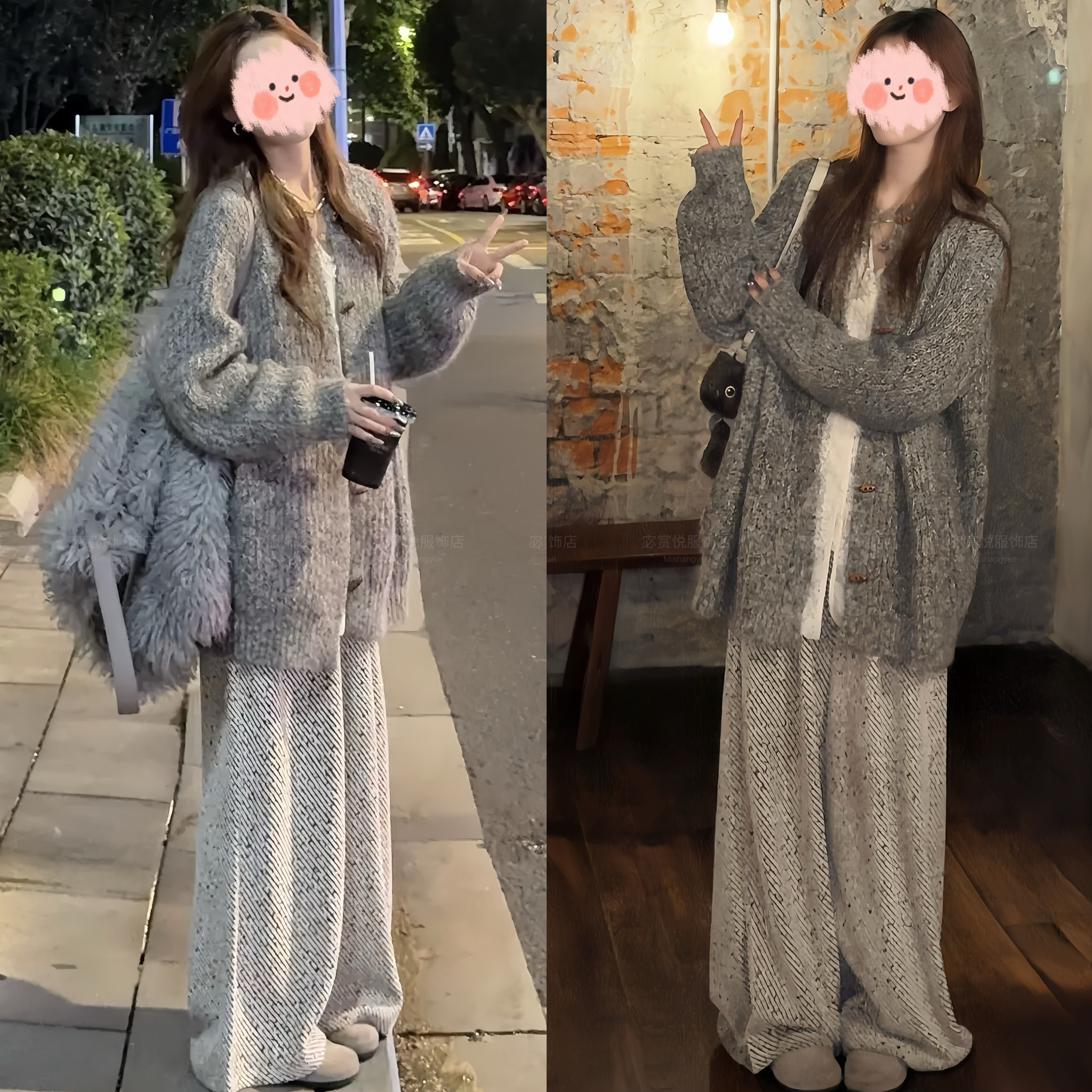 2025秋冬新款极简时尚外套设计感蕾丝衫长袖上衣小香风休闲裤套装